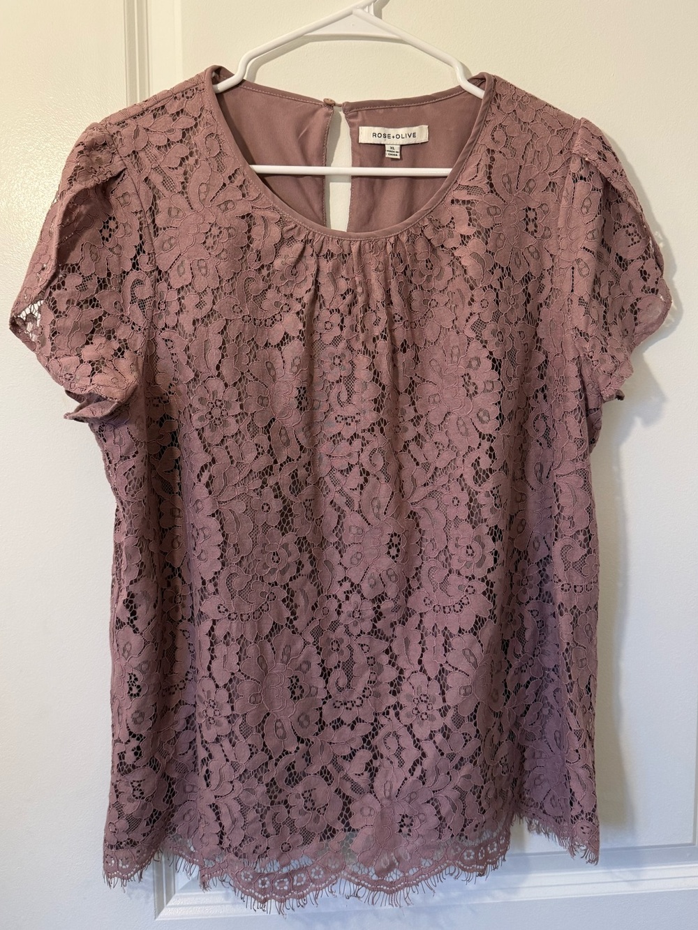 Rose & Olive Mauve Lace Short-Sleeve Blouse size XL